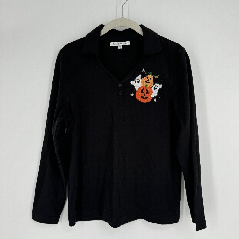 Vintage Halloween shirt womens petite large black pumpkin ghost 90s y2k witchy